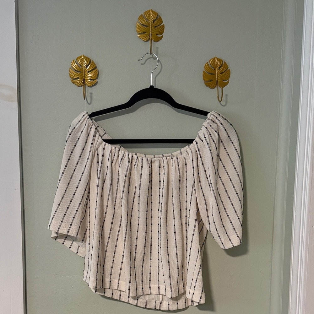 NWOT Loft Striped Off-Shoulder Cream Top
